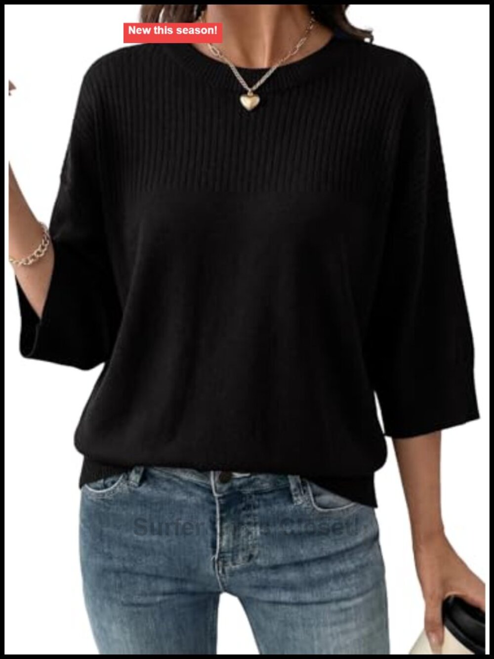 Womens 3/4 Sleeve Cropped Knit Sweater Lightweight Viscose Pullover